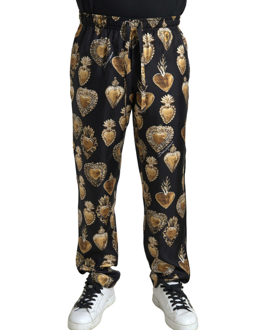 Dolce & Gabbana Elegant Silk Joggers with Heart Print