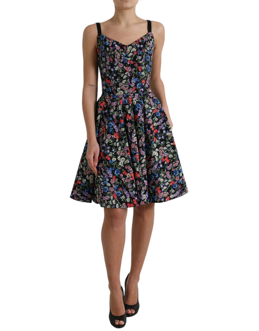 Dolce & Gabbana Black Polyester Floral A-line Sleeveless Mini Dress