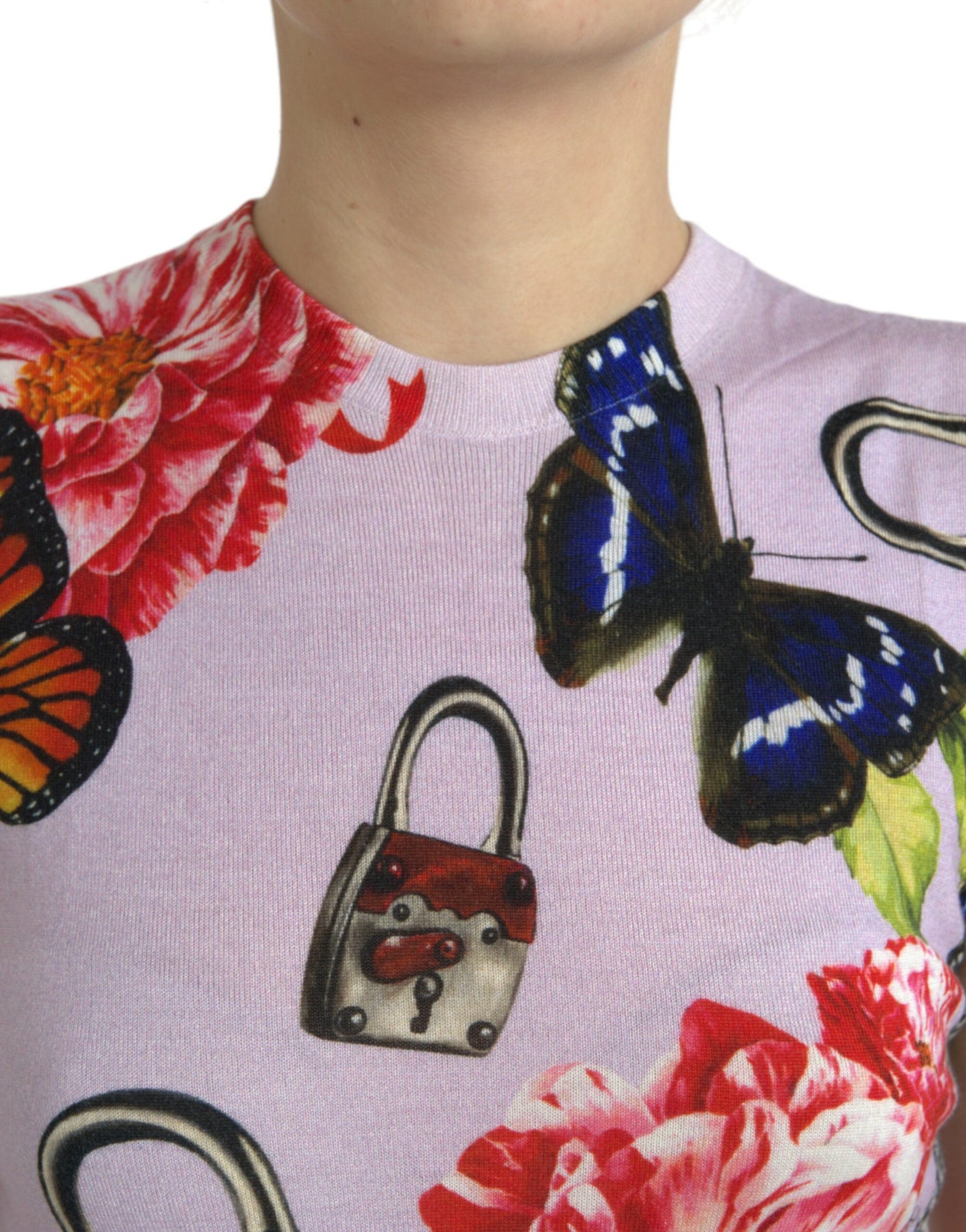 Dolce & Gabbana Multicolor Floral Padlock Butterfly Tank Top