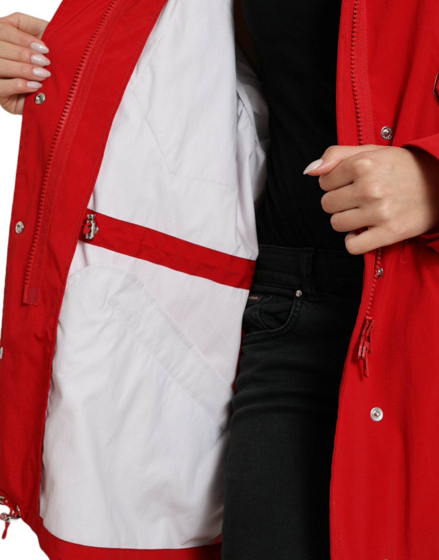 Dolce & Gabbana Red Polyester Hooded Button Rain Coat Jacket