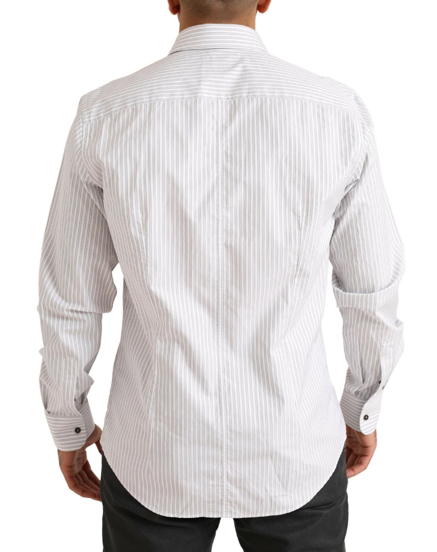 Dolce & Gabbana Elegant White Striped Cotton Dress Shirt