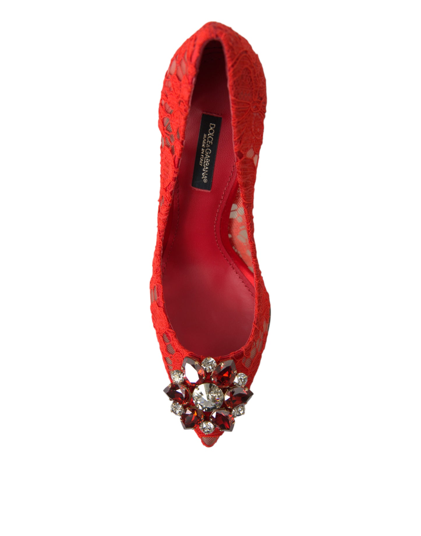 Dolce & Gabbana Exquisite Crystal-Embellished Red Lace Heels