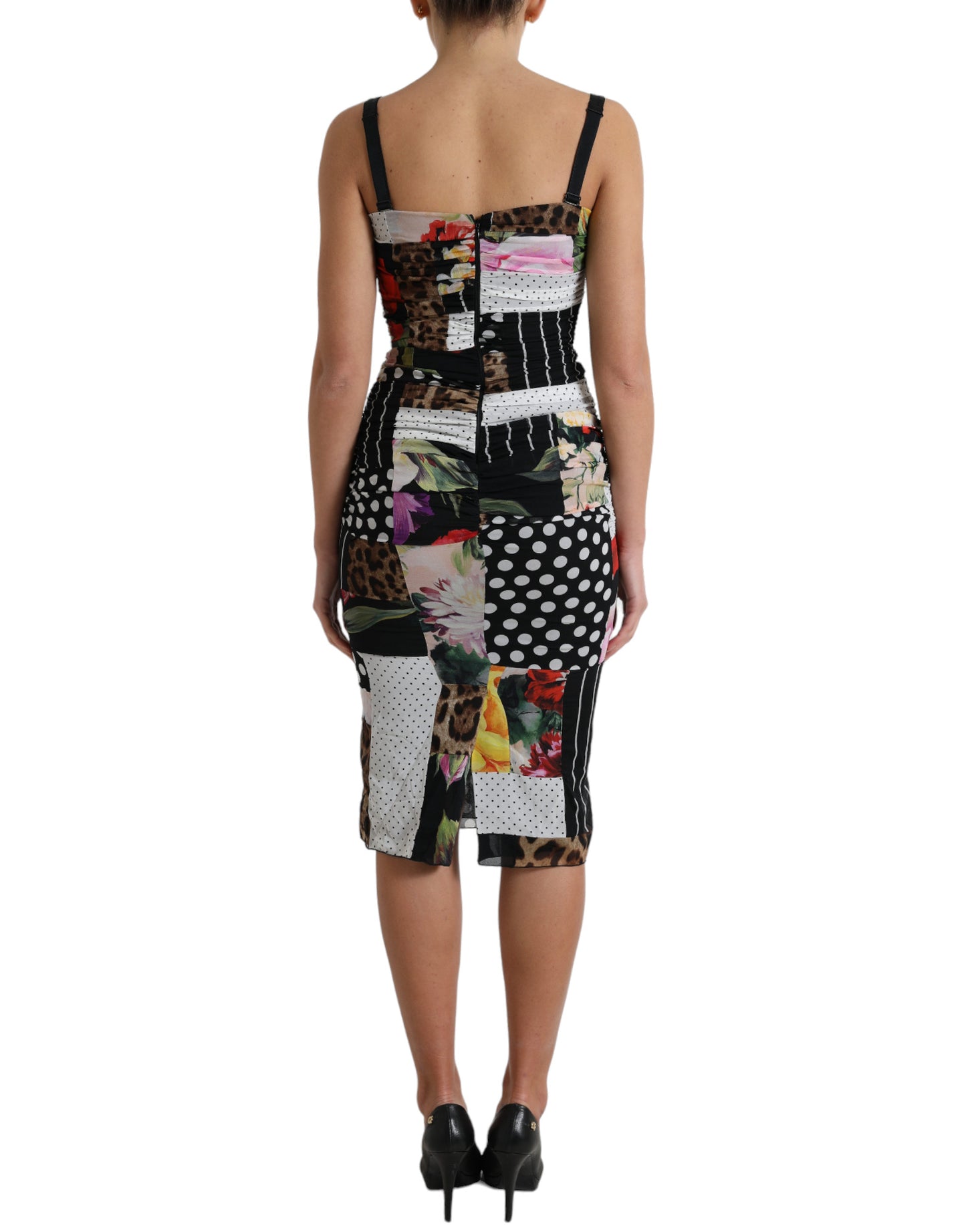 Dolce & Gabbana Multicolor Patchwork Midi Floral Leopard Bodycon Dress