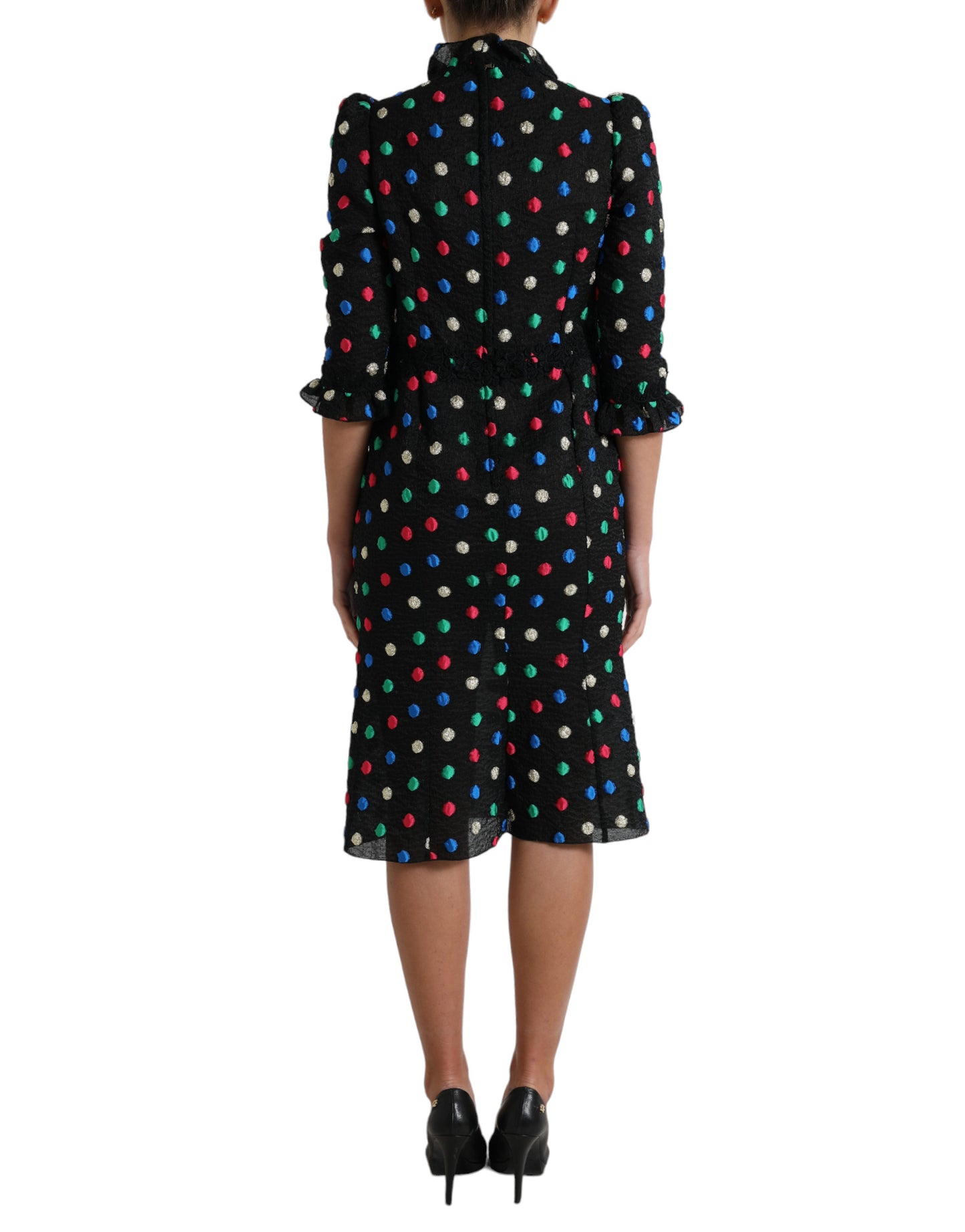 Dolce & Gabbana Black Polka Dot Ruffle Cotton Midi Dress