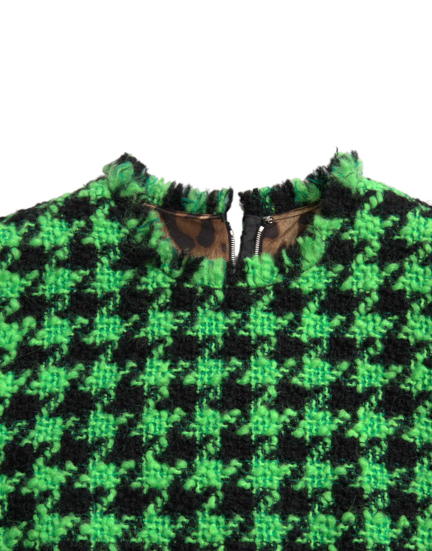 Dolce & Gabbana Green Houndstooth Sleeveless Aline Mini Dress