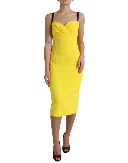 Dolce & Gabbana Yellow Polyester Sleeveless Bodycon Midi Dress