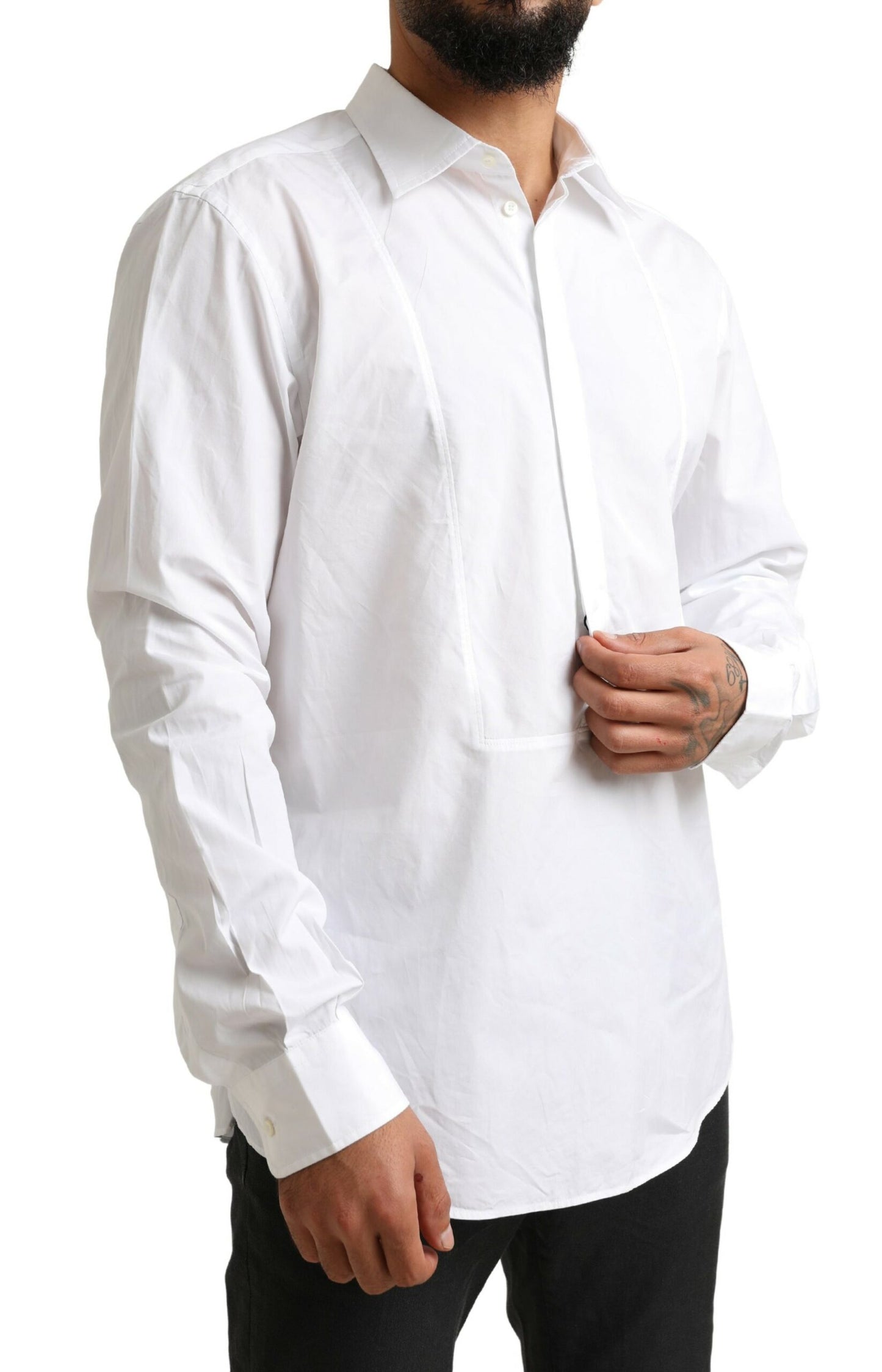 Dolce & Gabbana White Formal Cotton Tuxedo Men Dress Shirt