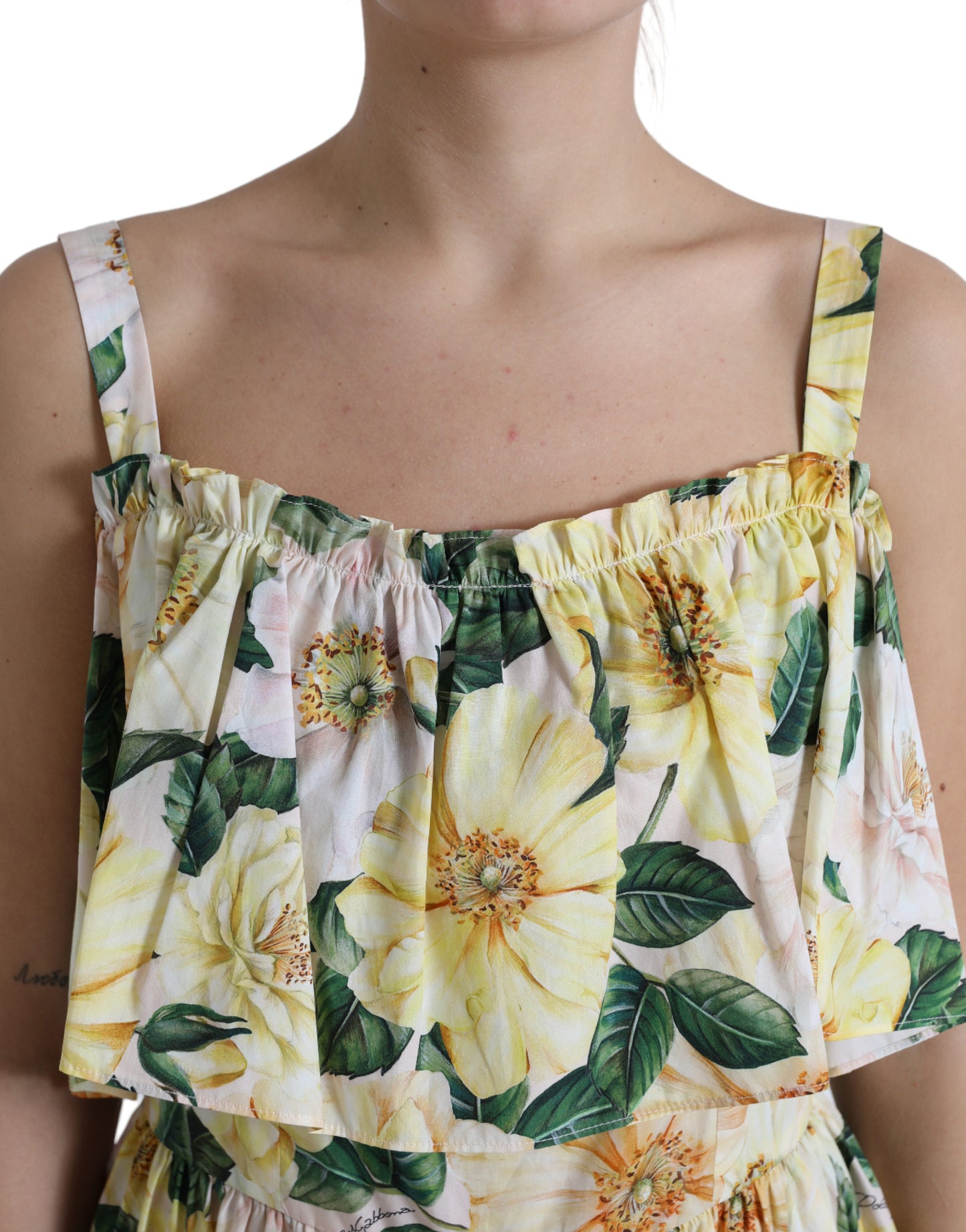 Dolce & Gabbana Yellow Floral Print Cotton Mini Dress