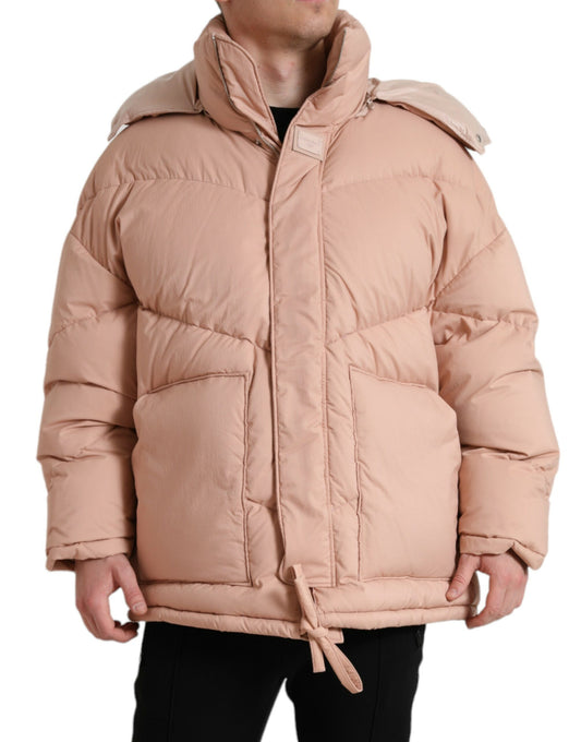 Dolce & Gabbana Peach Polyester Hooded Puffer Winter Jacket