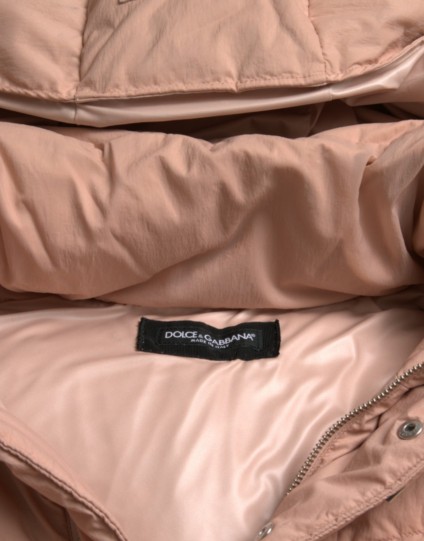 Dolce & Gabbana Peach Polyester Hooded Puffer Winter Jacket