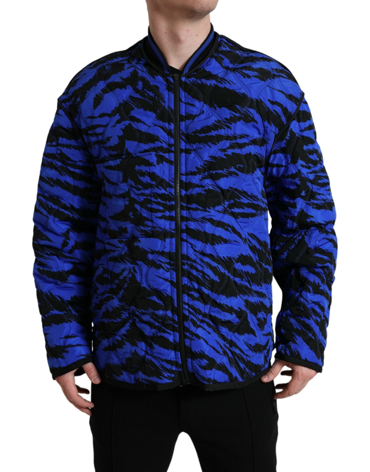 Dolce & Gabbana Black Blue Hooded Windbreaker Coat Jacket