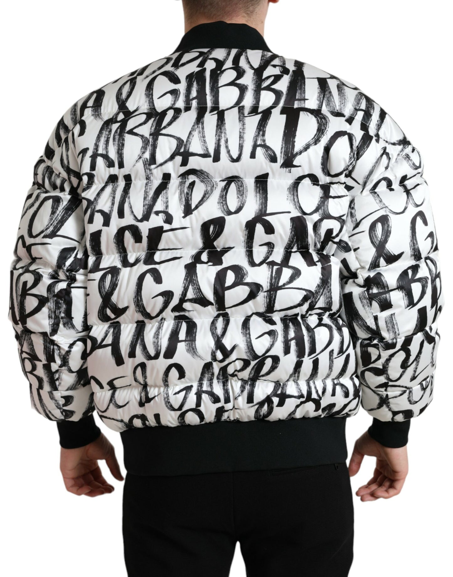 Dolce & Gabbana White Logo Padded Full Zip Bomber Jacket