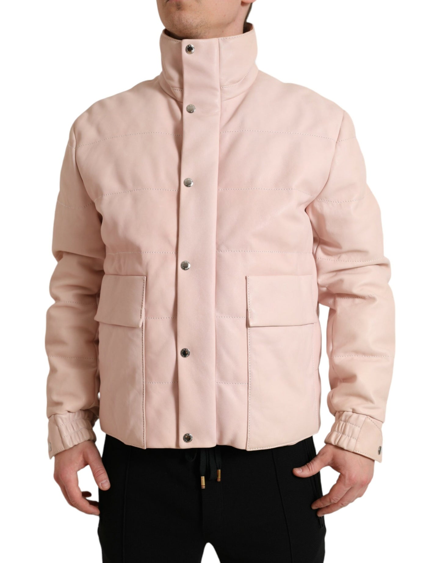 Dolce & Gabbana Pink Nylon Men Turtle Neck Puffer Jacket