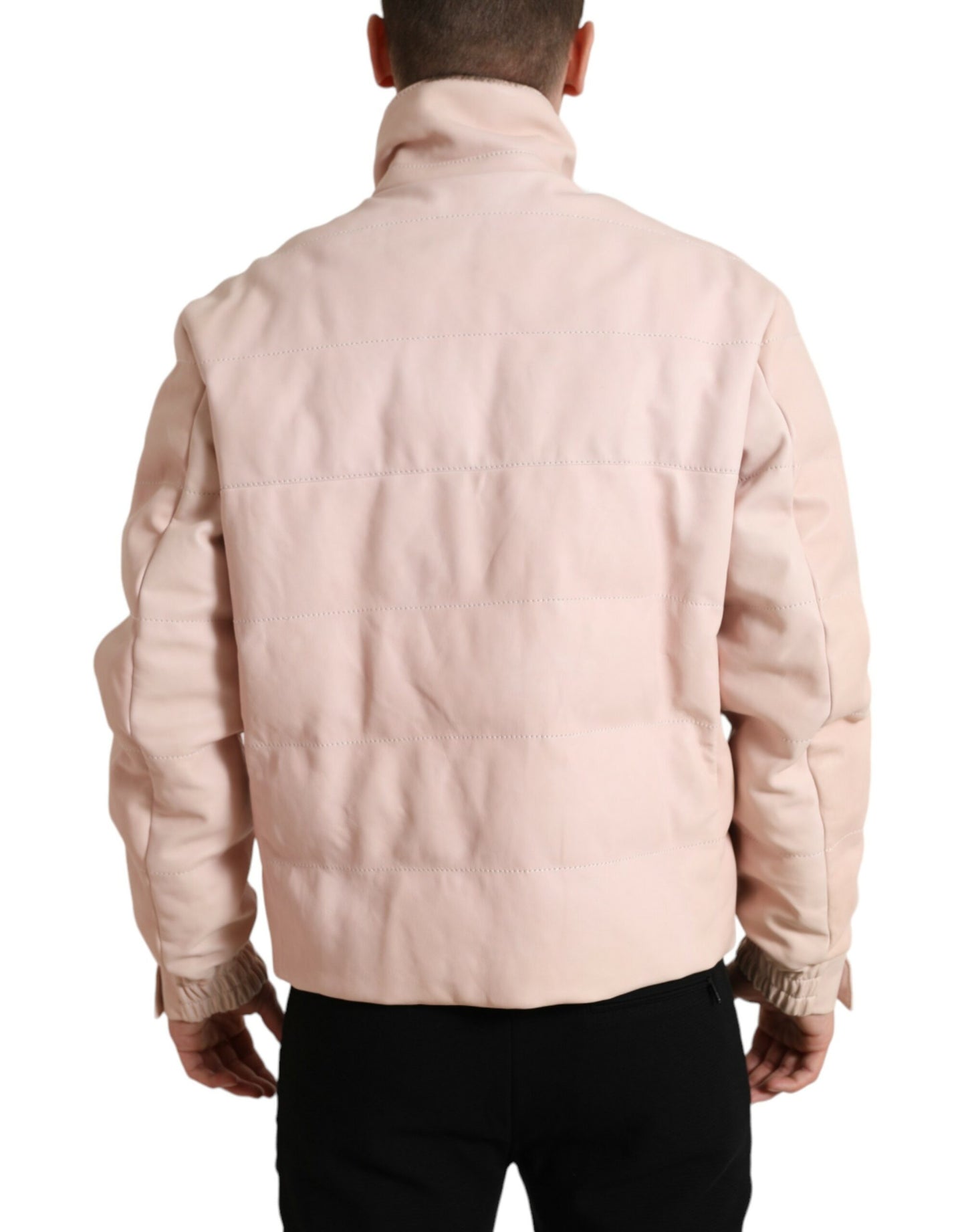 Dolce & Gabbana Pink Nylon Men Turtle Neck Puffer Jacket