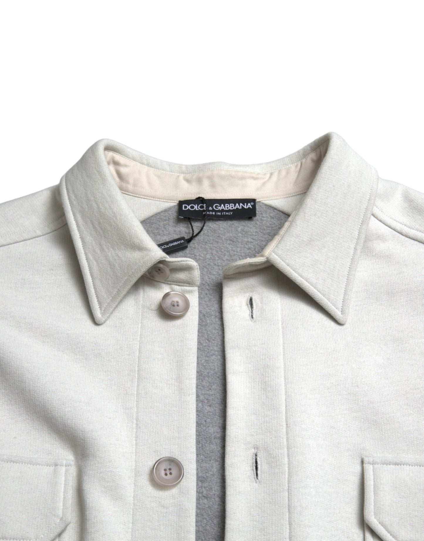 Dolce & Gabbana Grey Cotton Button Down Collared Coat Jacket