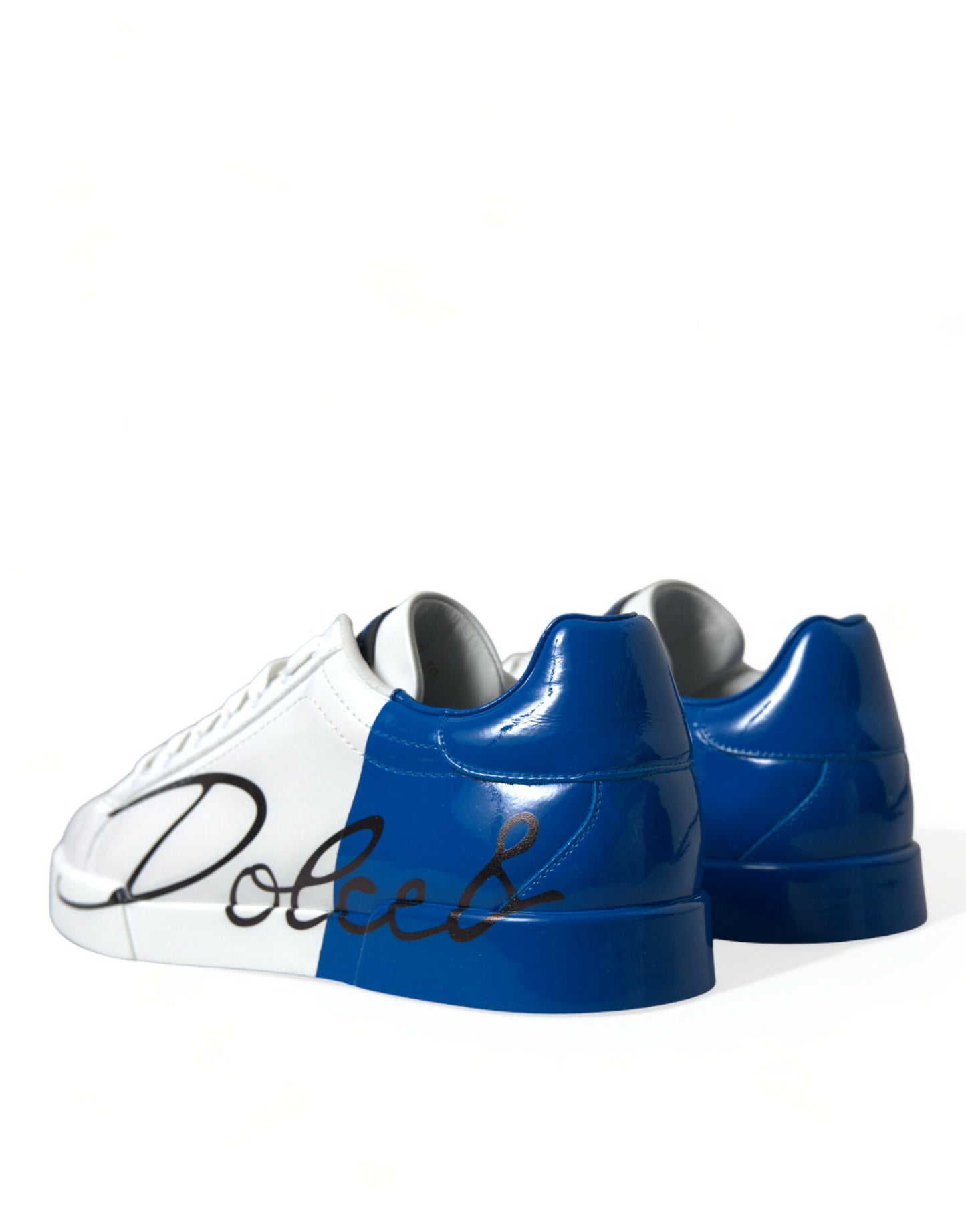 Dolce & Gabbana White Blue Leather Low Top Sneakers Shoes