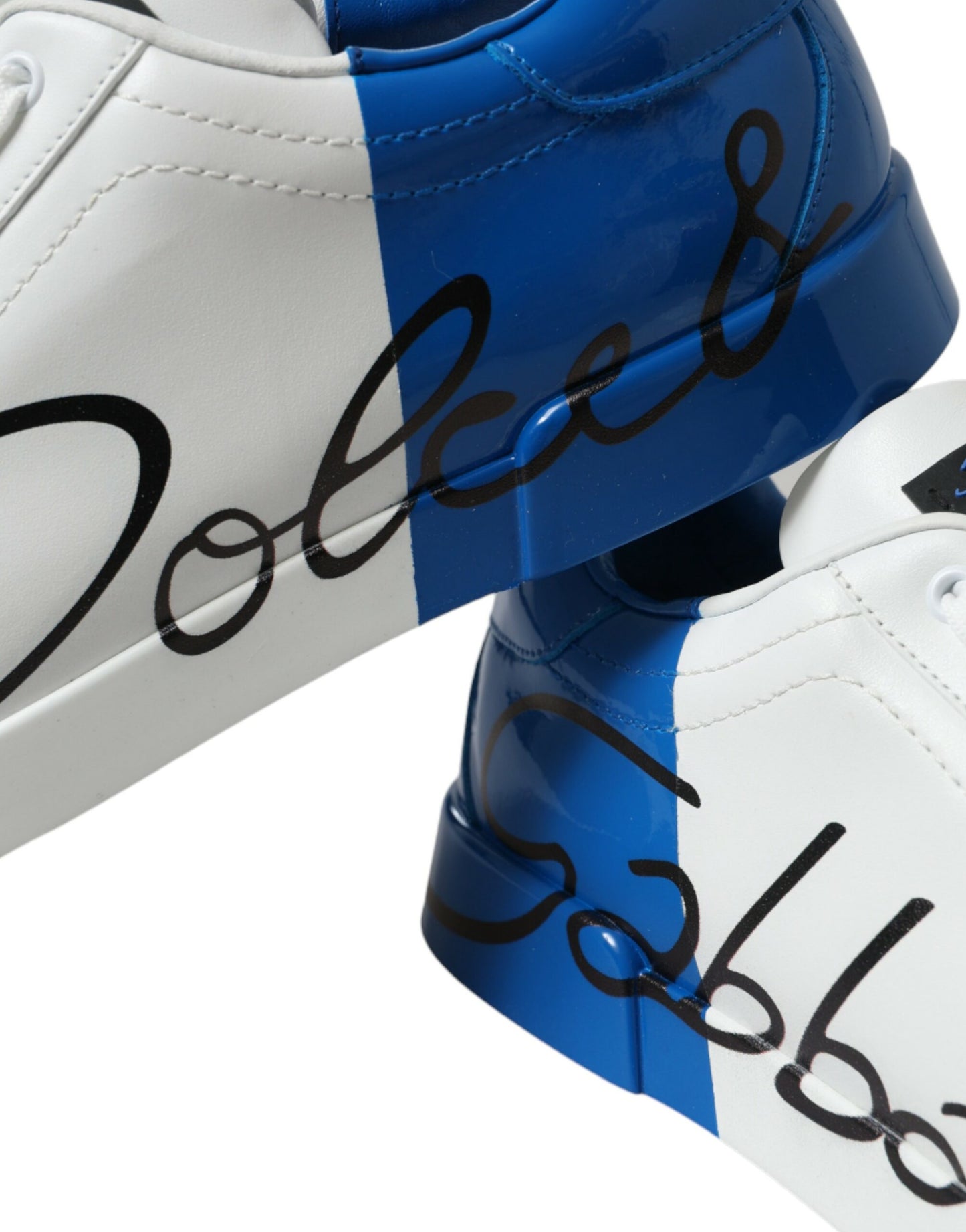 Dolce & Gabbana White Blue Leather Low Top Sneakers Shoes