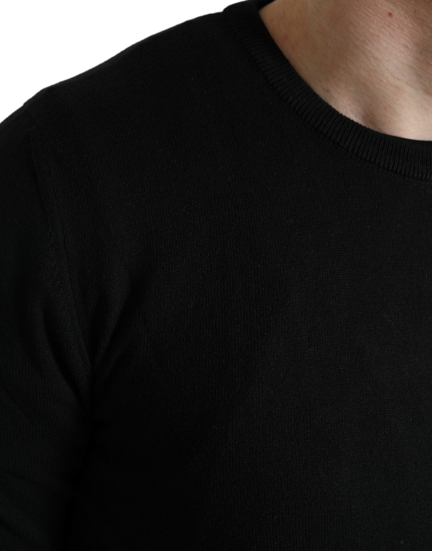 Dolce & Gabbana Black Cotton Crew Neck Men Pullover Sweater