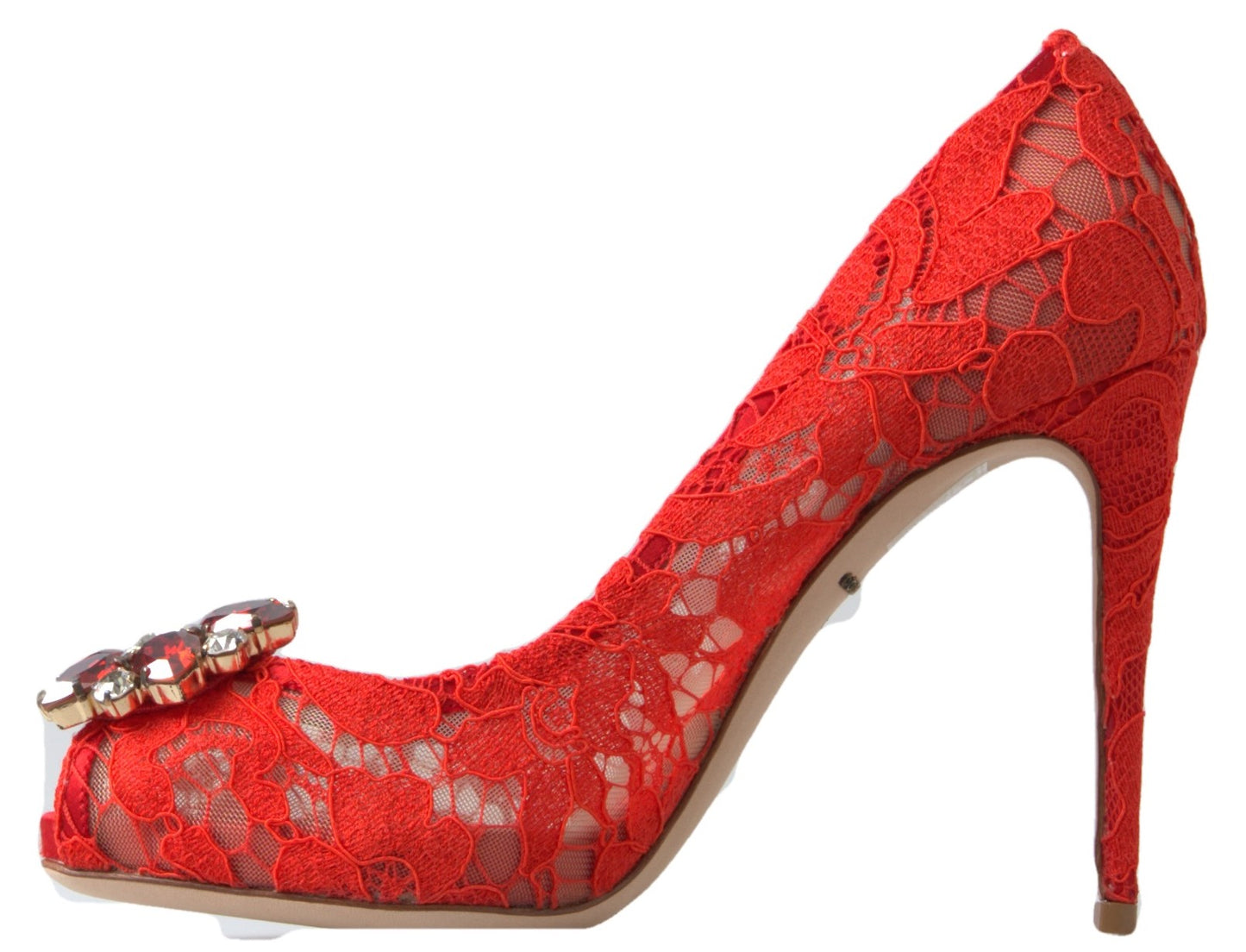 Dolce & Gabbana Red Taormina Lace Crystal Heels Pumps Shoes