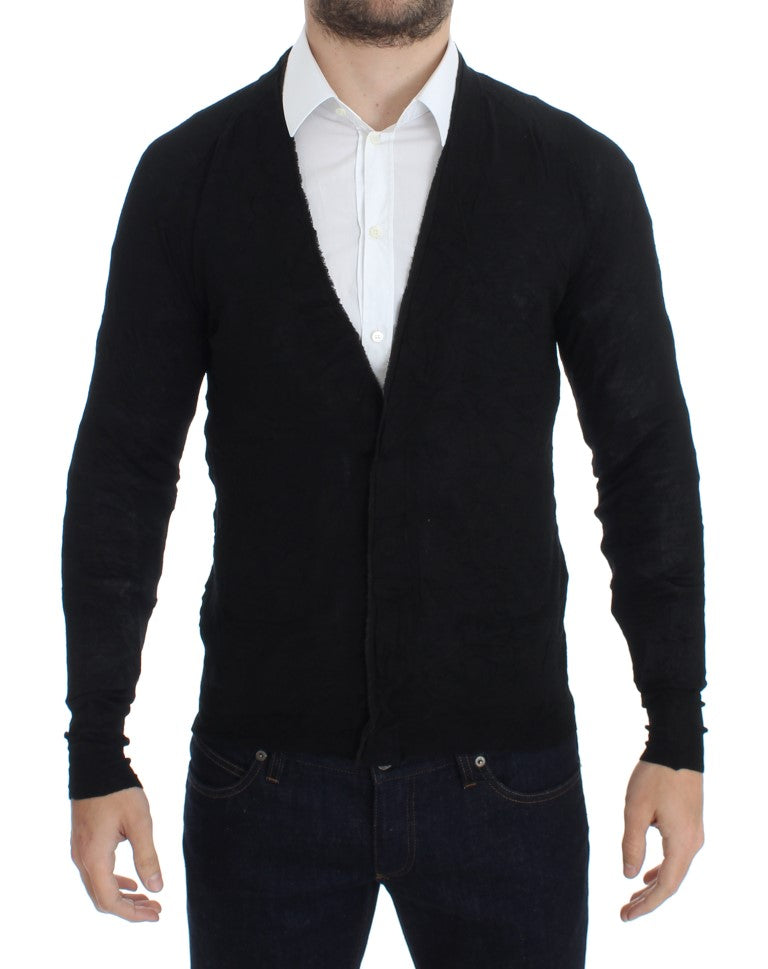 Costume National Black Fine Wool Button Cardigan