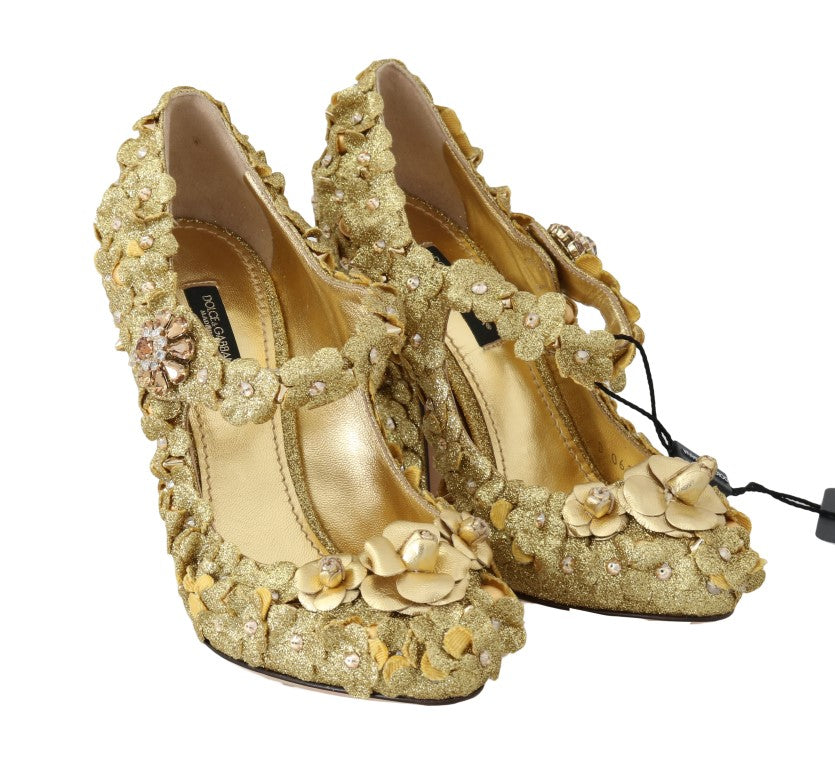 Dolce & Gabbana Gold Floral Crystal Embellished Pumps