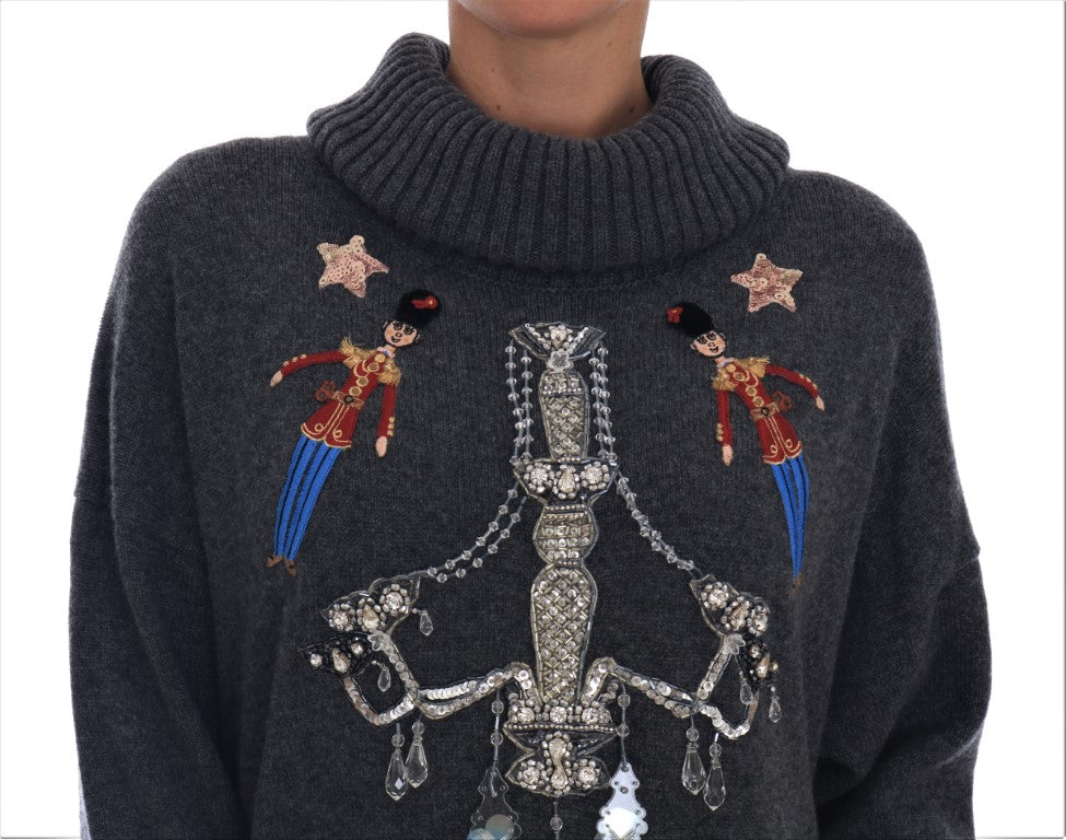 Dolce & Gabbana Fairy Tale Crystal Gray Cashmere Sweater