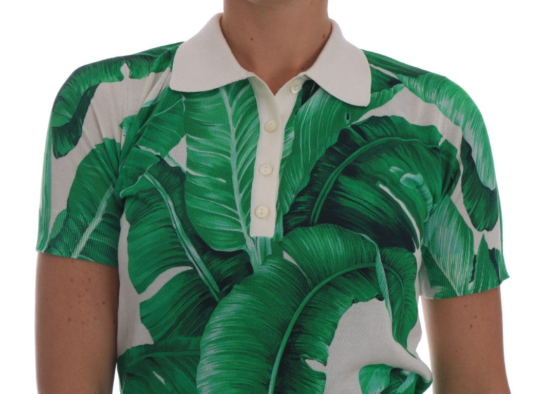 Dolce & Gabbana Elegant Silk Polo Top with Banana Leaf Motif