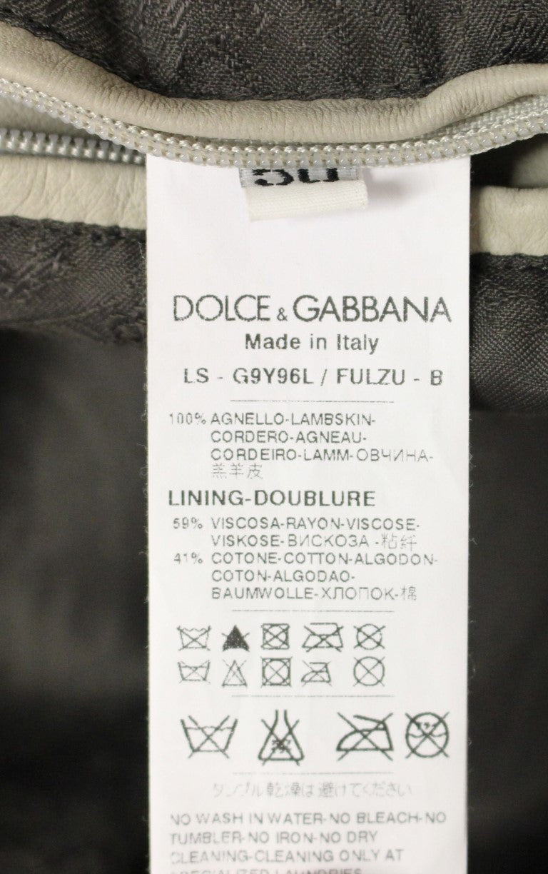 Dolce & Gabbana Elegant Beige Leather Lambskin Jacket