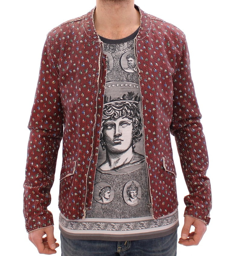 Dolce & Gabbana Exclusive Boxer Print Bordeaux Leather Jacket