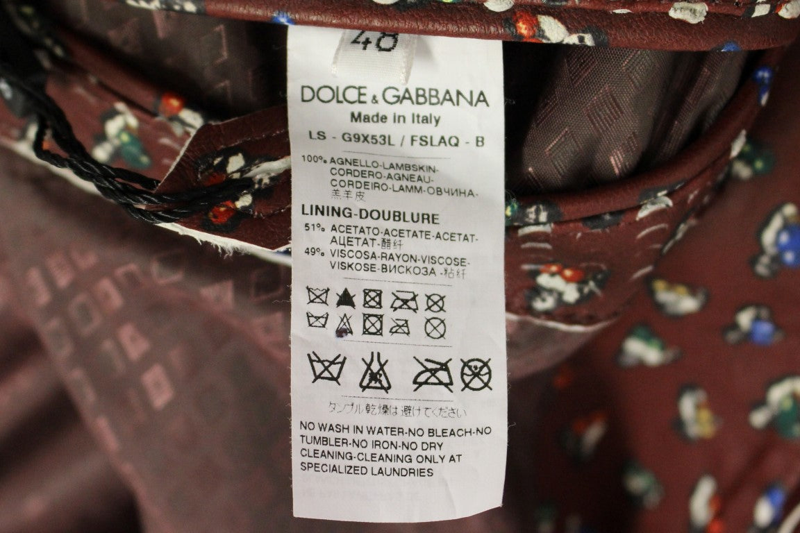 Dolce & Gabbana Exclusive Boxer Print Bordeaux Leather Jacket