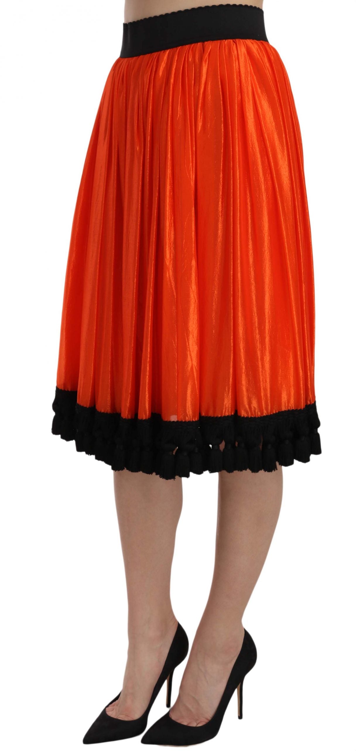 Dolce & Gabbana High-Waist Black & Orange Knee-Length Skirt