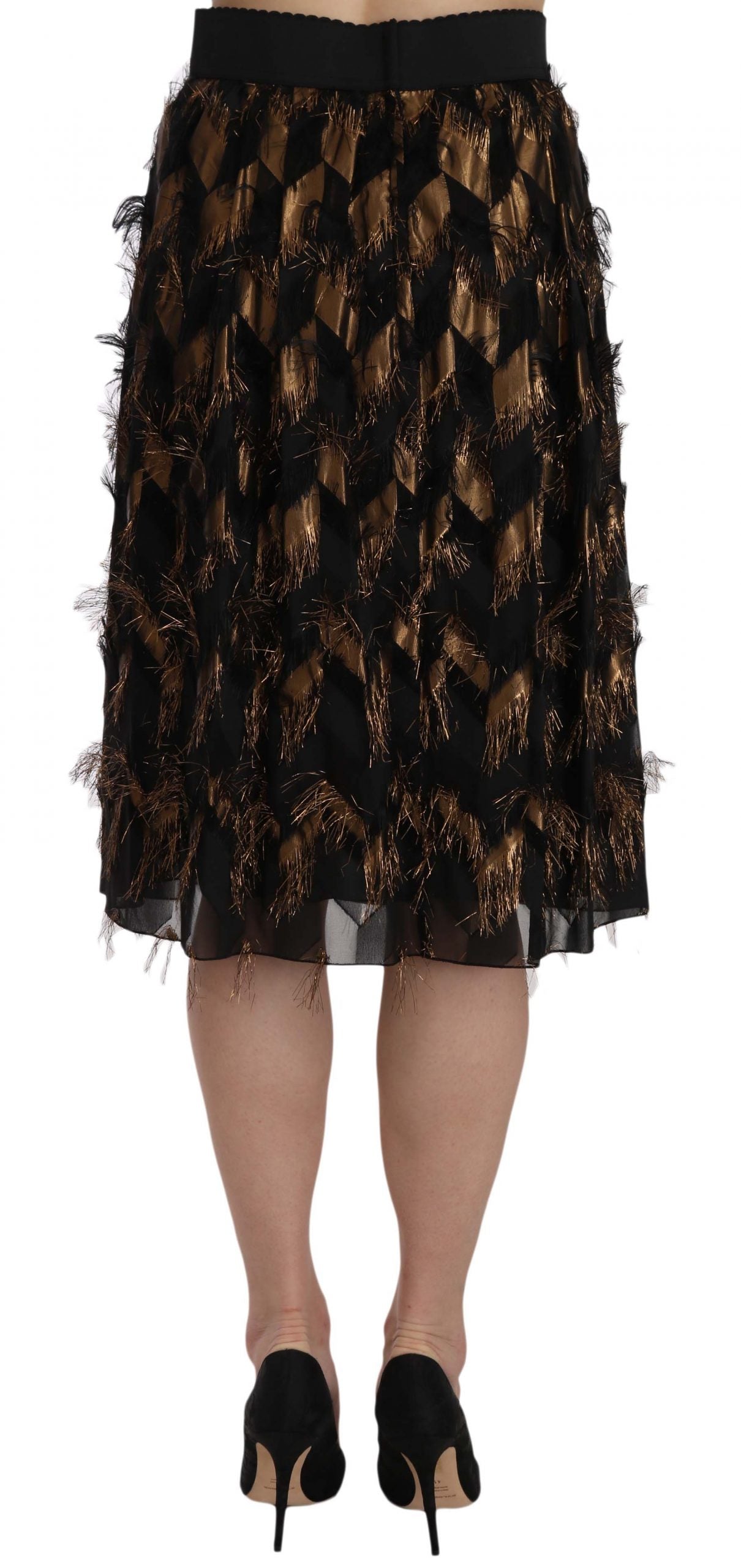 Dolce & Gabbana Black Gold Fringe Metallic Pencil A-line Skirt