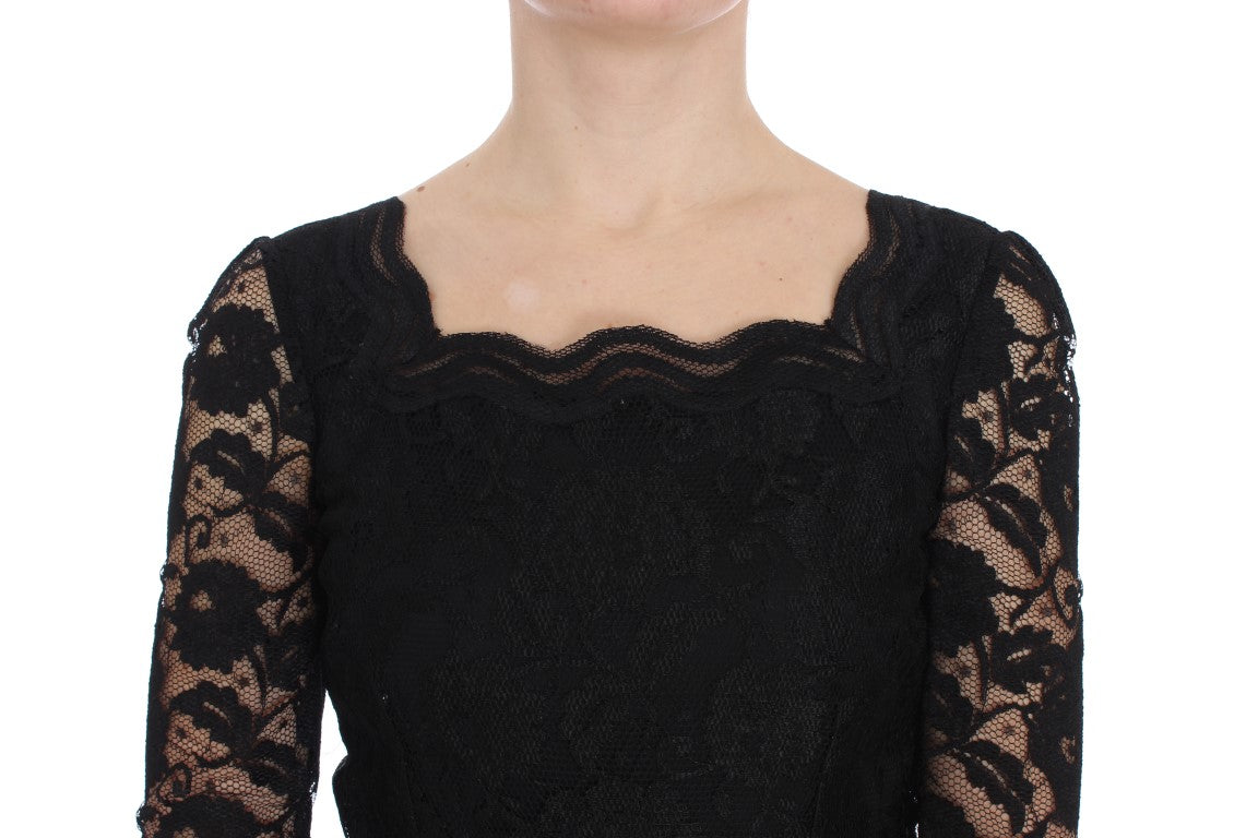 Dolce & Gabbana Elegant Black Floral Lace Maxi Dress