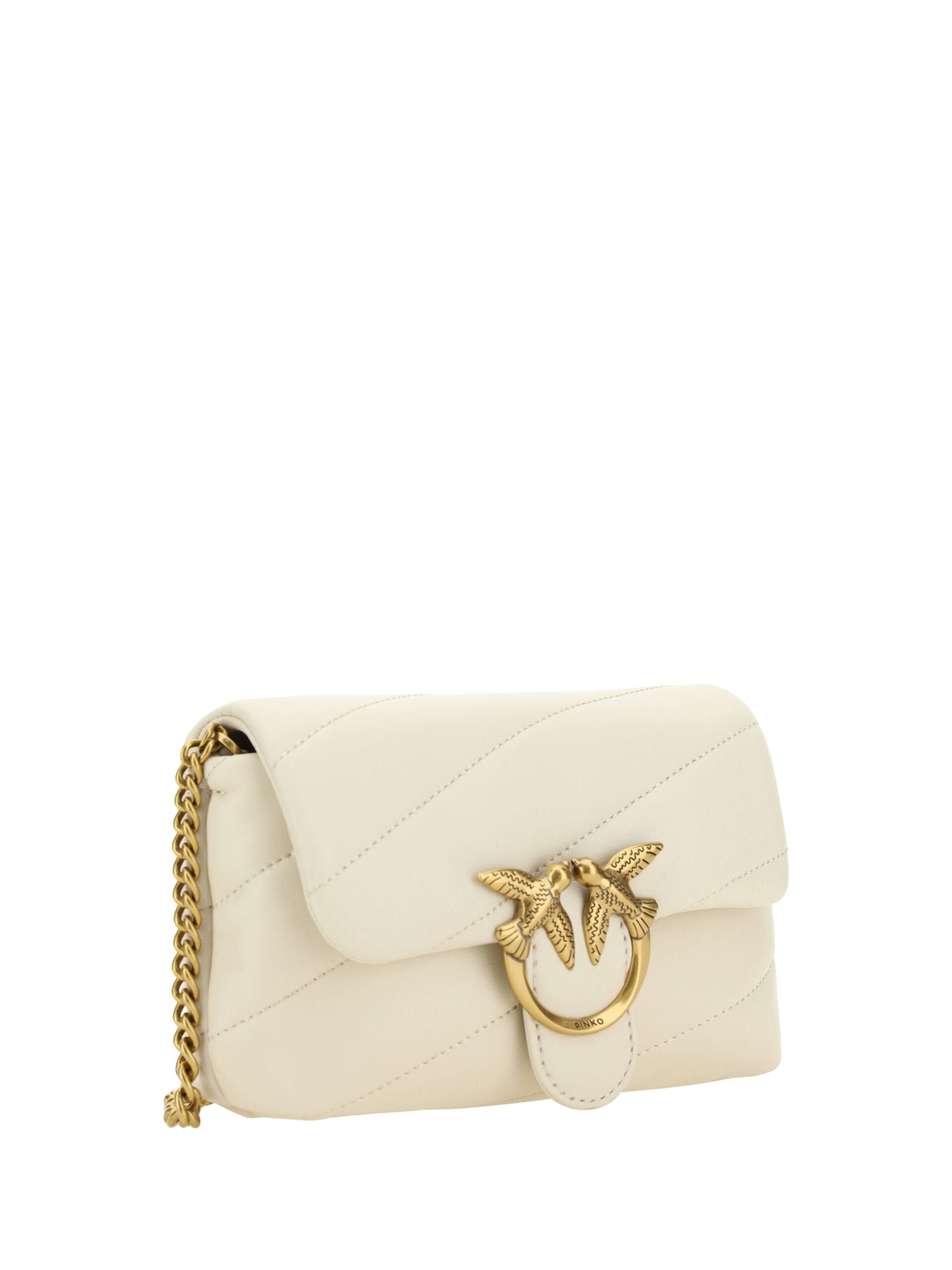 PINKO Elegant White Quilted Leather Shoulder Bag