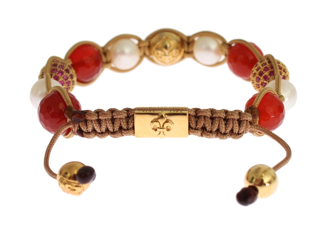 Nialaya CZ Carnelian Pearl 925 Silver Bracelet