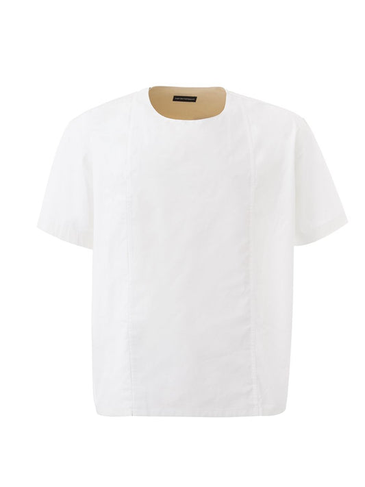 Emporio Armani Chic Oversized White Cotton Tee with Unique Button Detail