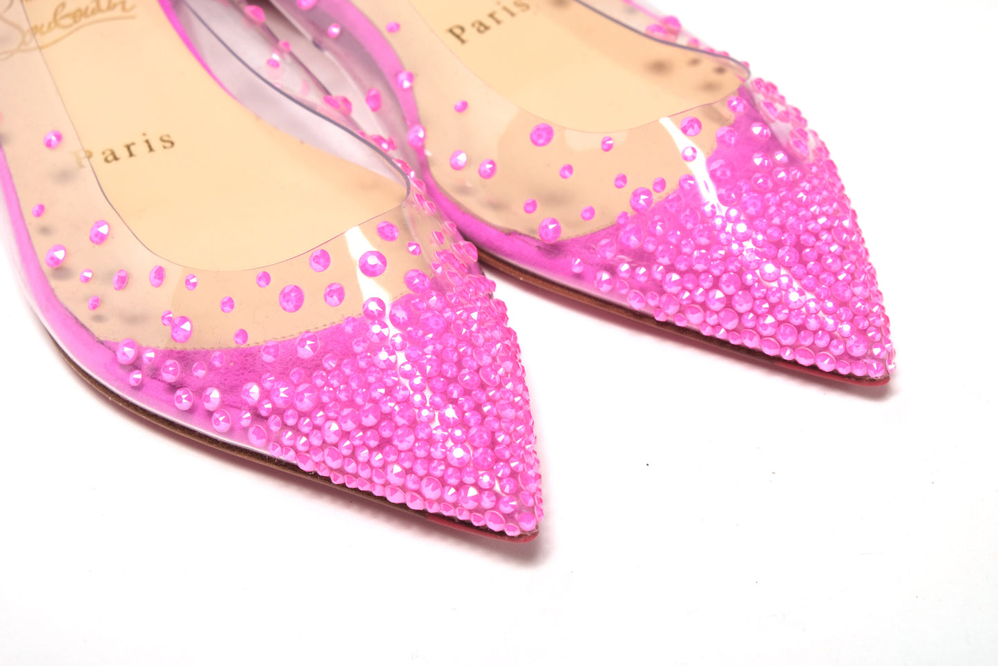 Christian Louboutin Hot Pink Suede Crystals Flat Point Toe Shoe