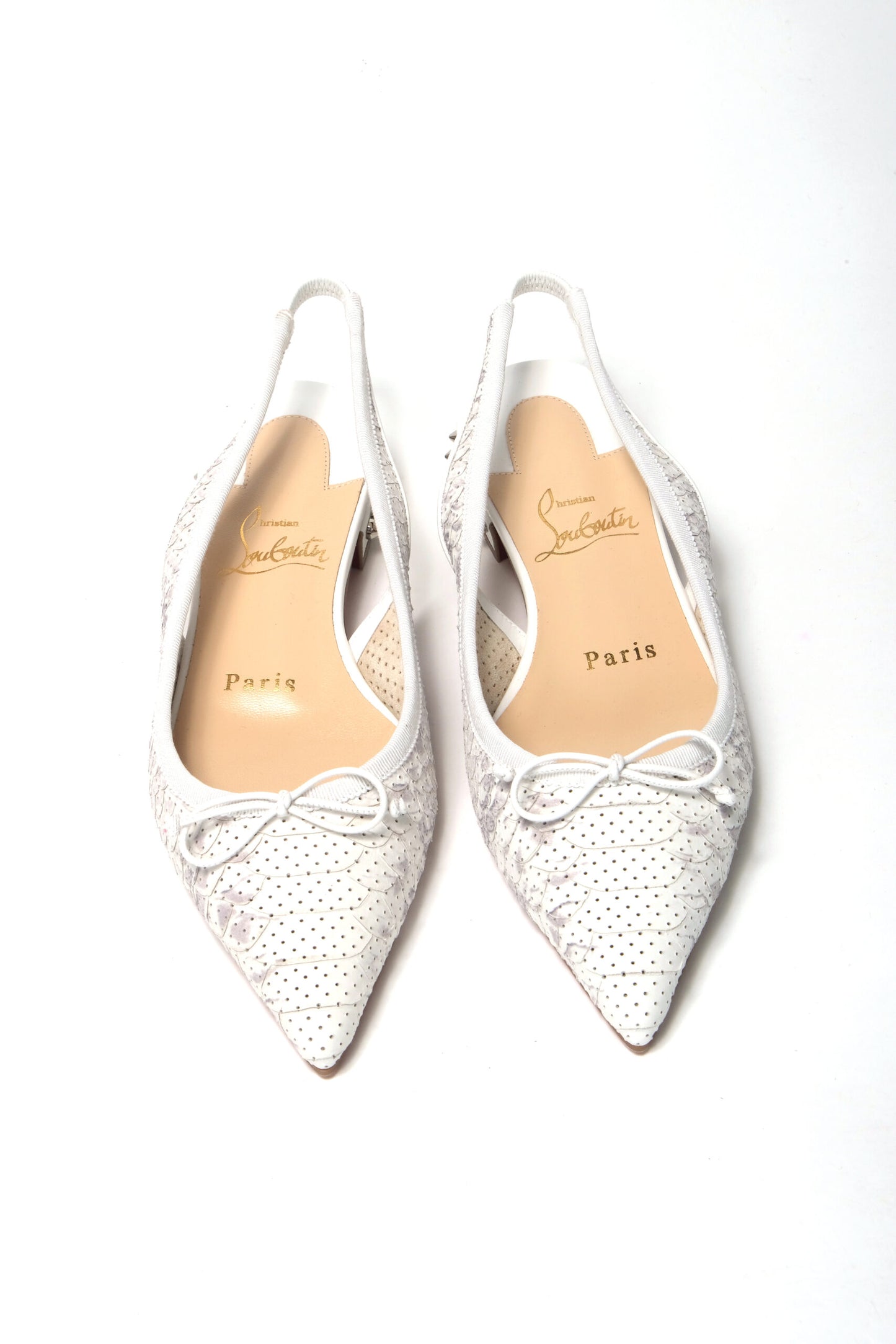 Christian Louboutin White Perforated Printed Flat Point Toe Shoe