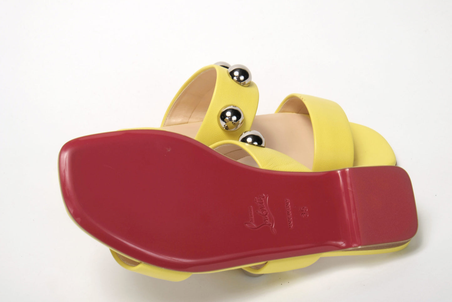 Christian Louboutin Bright Yellow Silver Wide Strap Studded Flat