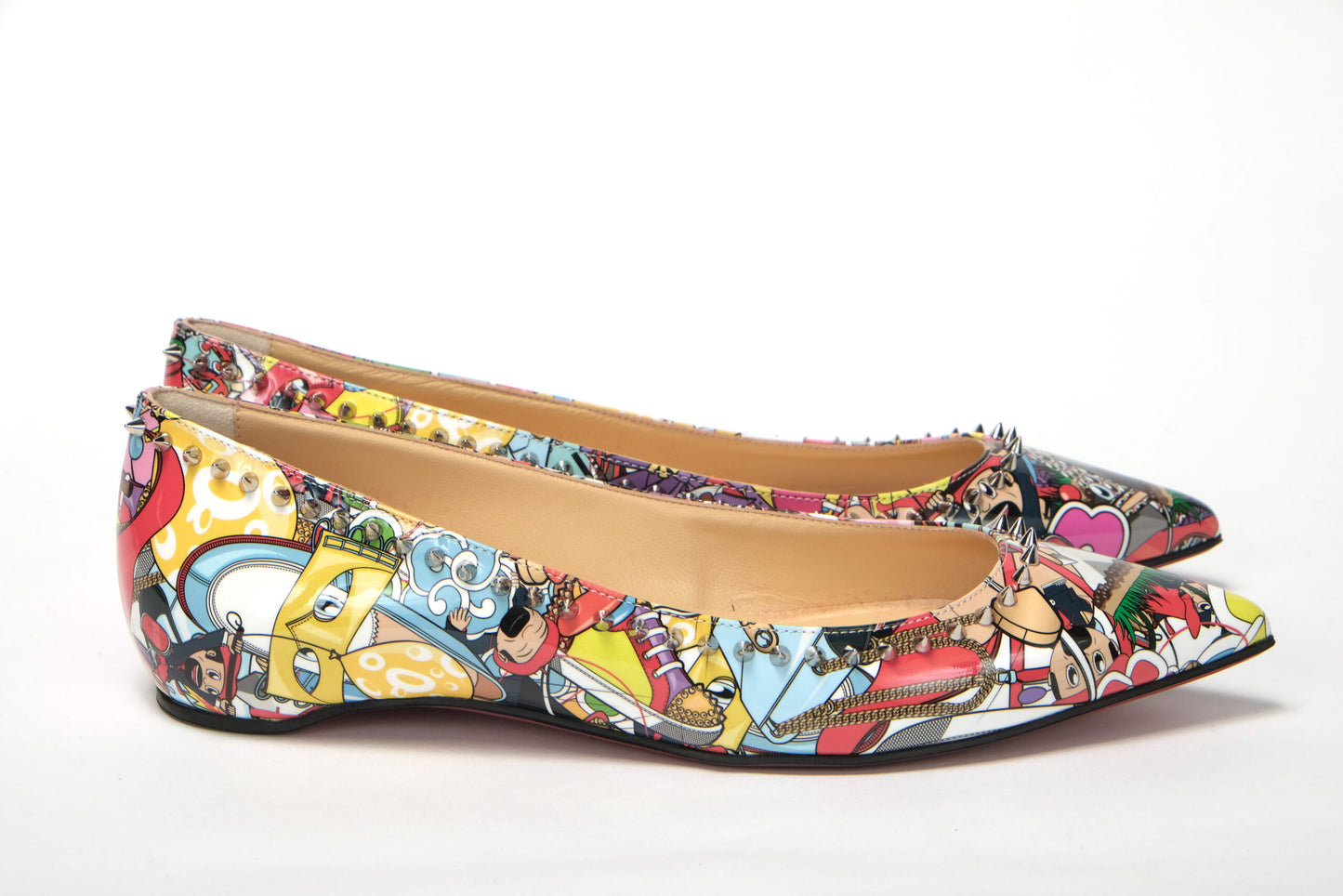 Christian Louboutin Silver Multi Print Embellished Flat Patent Point Shoe