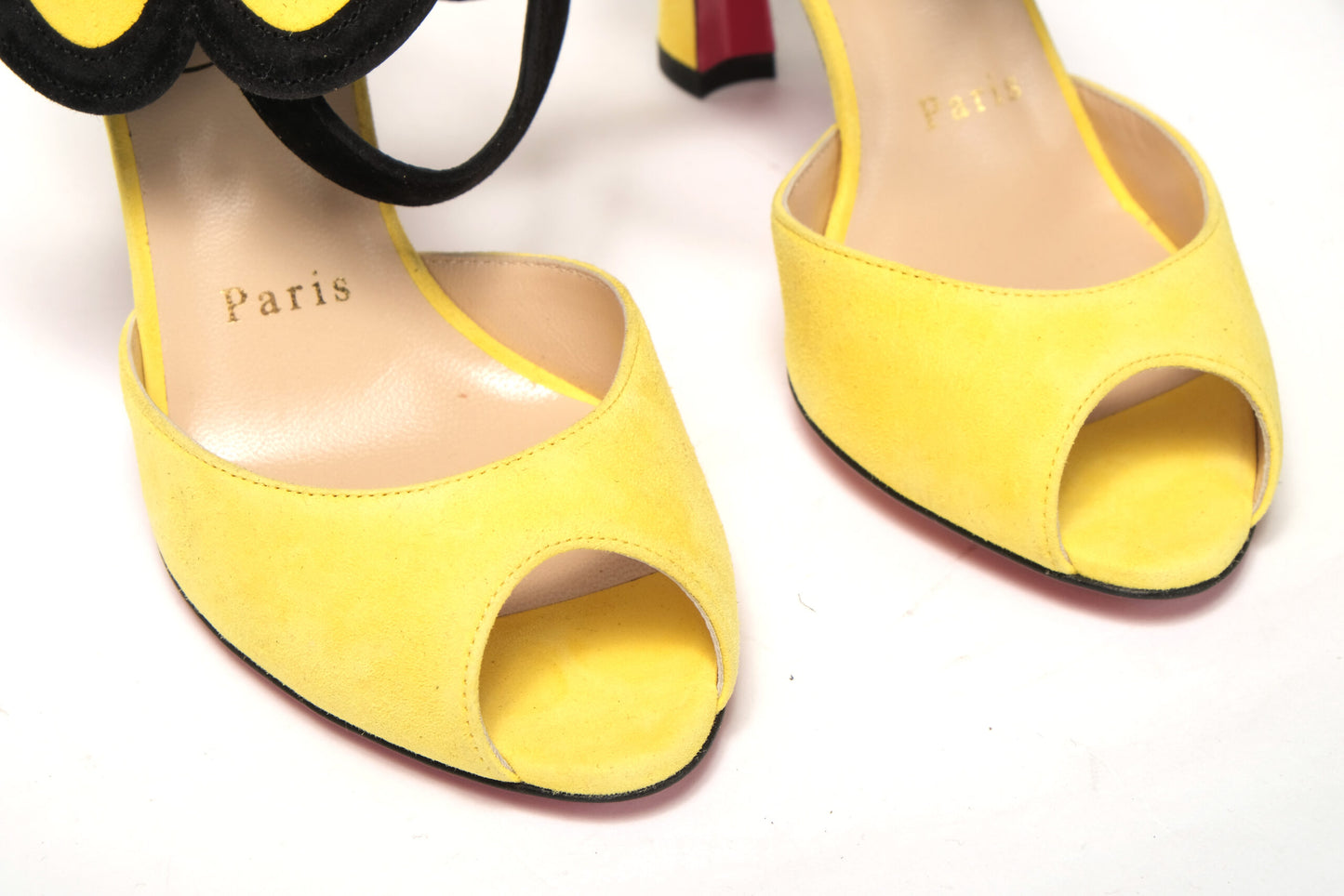 Christian Louboutin Yellow Black Peep Toe Flower Sandal