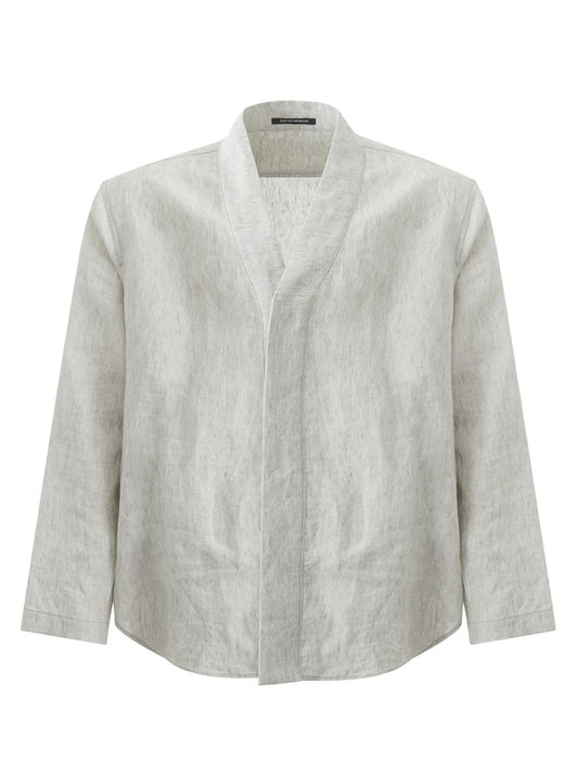 Emporio Armani Chic Grey Linen V-Neck Overshirt