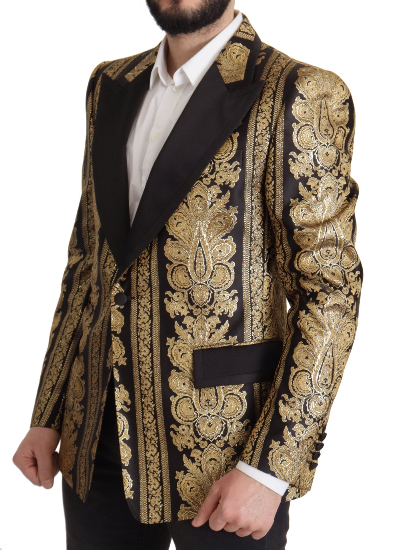 Dolce & Gabbana Black Gold Jacquard Single Breasted Blazer