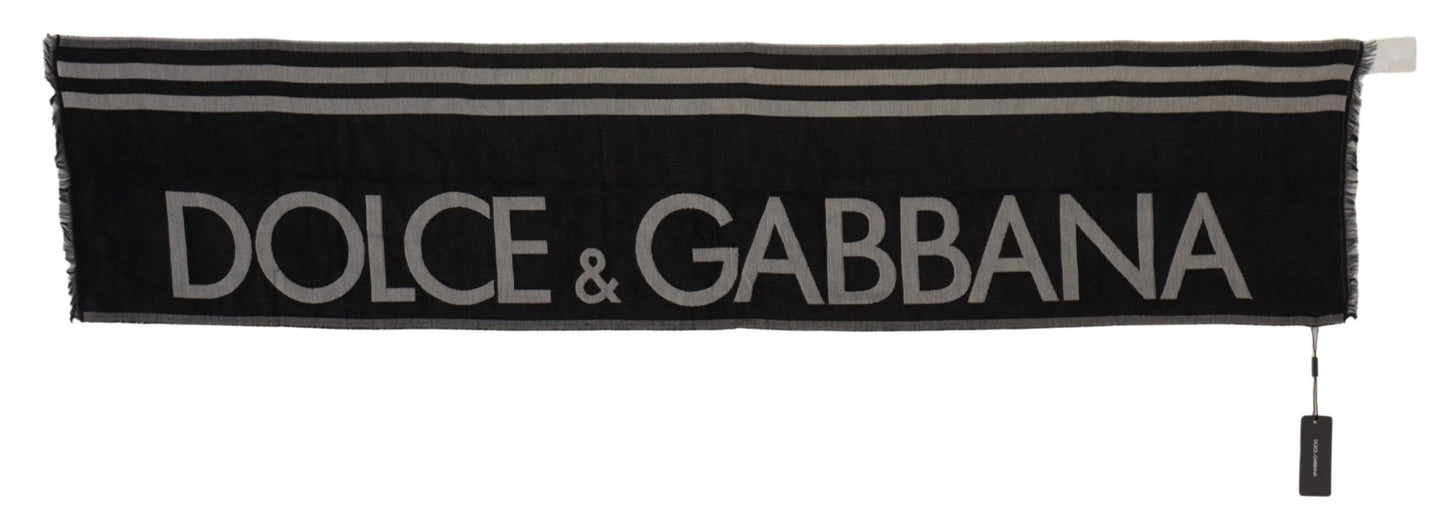 Dolce & Gabbana Black Gray Cotton Modal Jacquard Logo Wrap Scarf