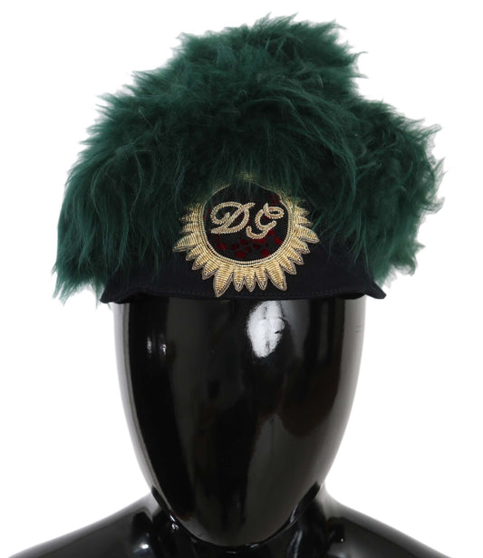 Dolce &Gabbana Green Fur DG Logo Geborduurde Cloche Hoed