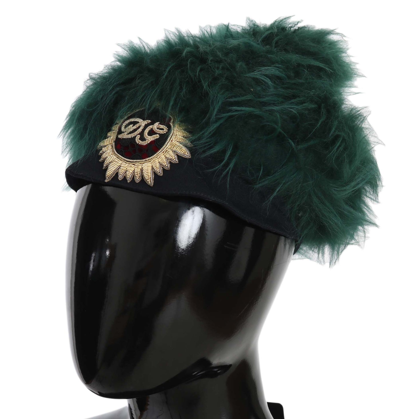 Dolce &Gabbana Green Fur DG Logo Geborduurde Cloche Hoed