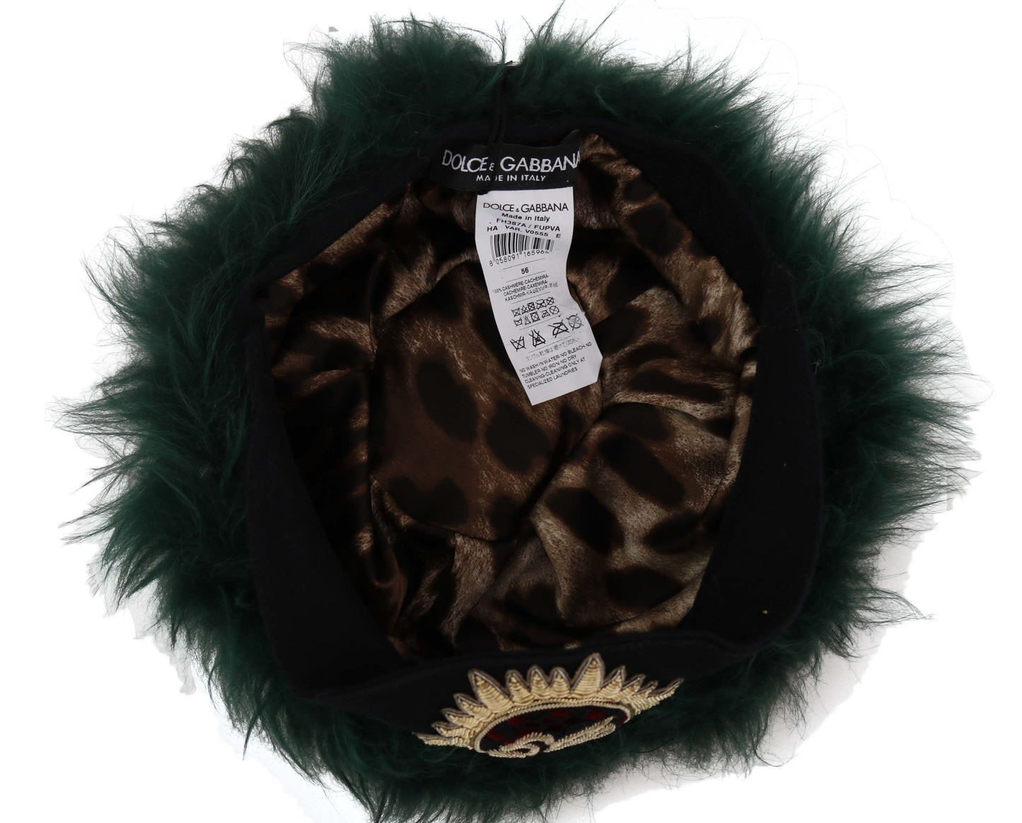 Dolce &Gabbana Green Fur DG Logo Geborduurde Cloche Hoed