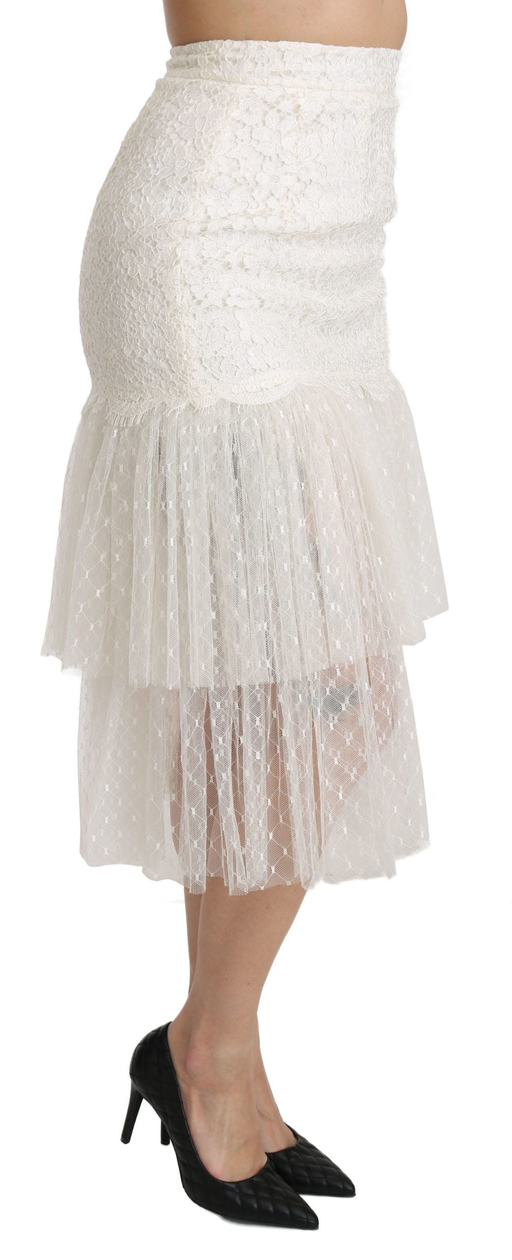 Dolce & Gabbana Elegant White Lace High-Waist Skirt