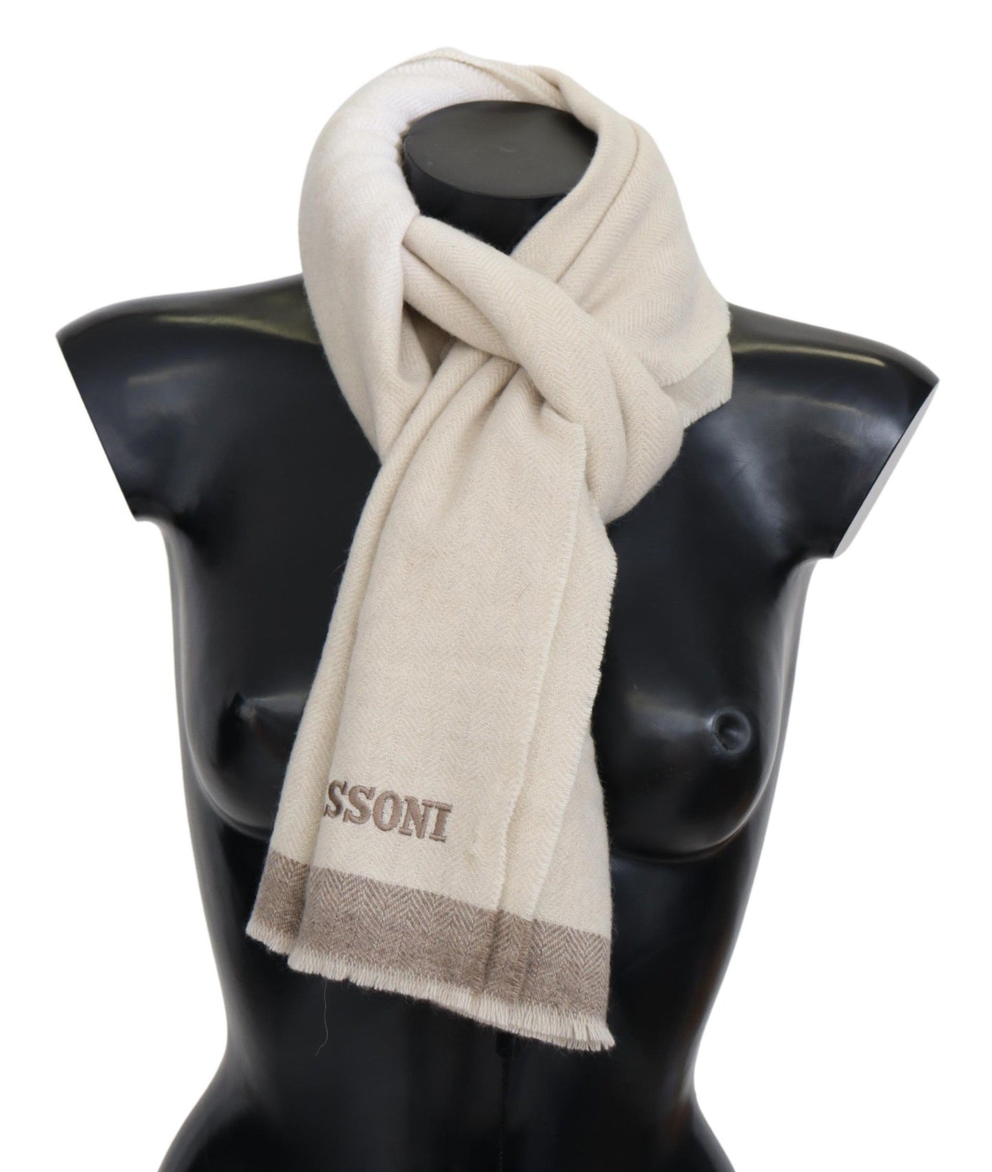 Missoni Elegant Beige Wool Scarf with Embroidered Logo