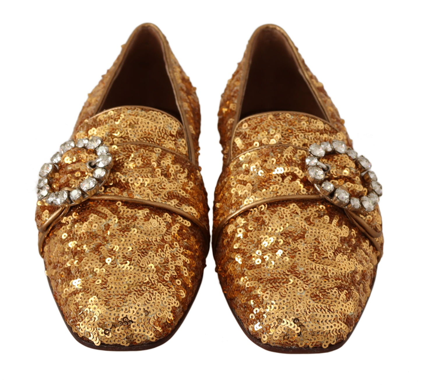 Dolce & Gabbana Gold Sequin Crystal Flat Women Loafers Shoes